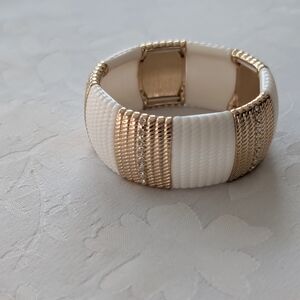 Gold, Multi Cream & Sparkling Rhinestone Stretch Bracelet. Cleopatra Bracelet